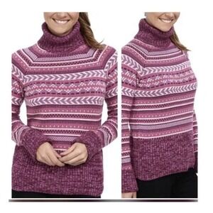 Columbia Women's Pink/Purple Fair Isle KnitCotton Blend Turtleneck Sweater Sz XL